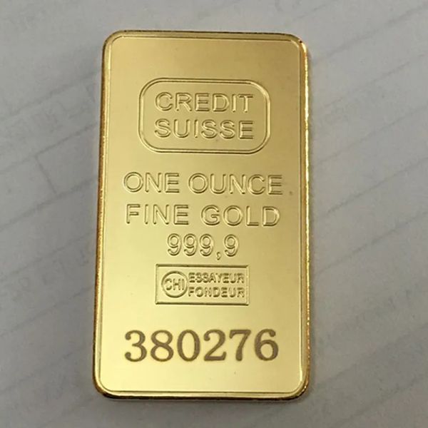 10 pcs Non Magnetic CREDIT SUISSE ingot 1oz Gold Plated Bullion Bar Swiss souvenir coin gift 50 x 28 mm with different serial laser number
10 pcs Non Magnetic CREDIT SUISSE ingot 1oz Gold Plated Bullion Bar Swiss souvenir coin gift 50 x 28 mm with different serial laser number