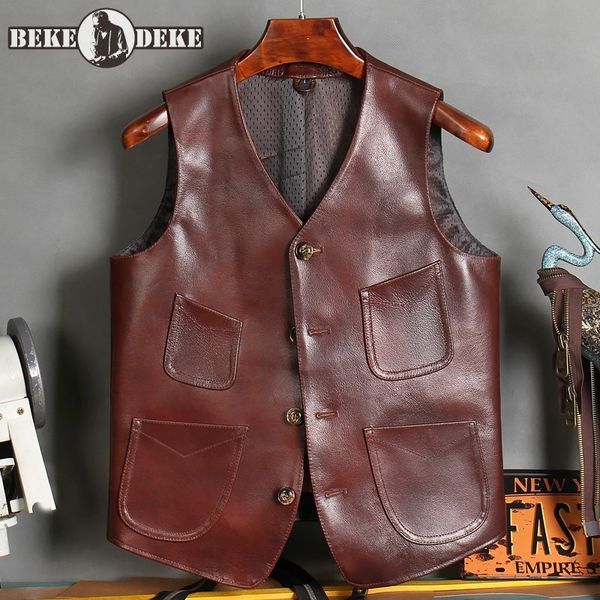 men's vests vintage mens cowhide genuine leather vest v neck single breasted pockets sleeveless cargo jacket slim fit waistcoat 230420, Black;white
men's vests vintage mens cowhide genuine leather vest v neck single breasted pockets sleeveless cargo jacket slim fit waistcoat 230420, Black;white