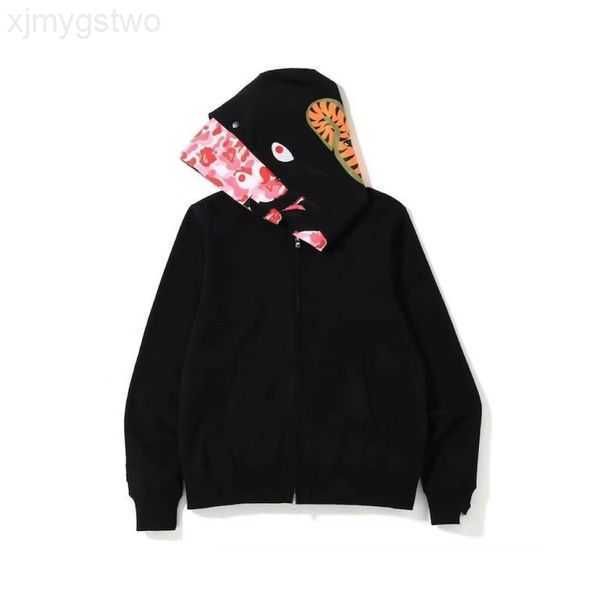 shark jacket pure cotton hoodie double hat series designer brand glow-in-the dark camo hooded male and female student couple hip hop cardiga, Black