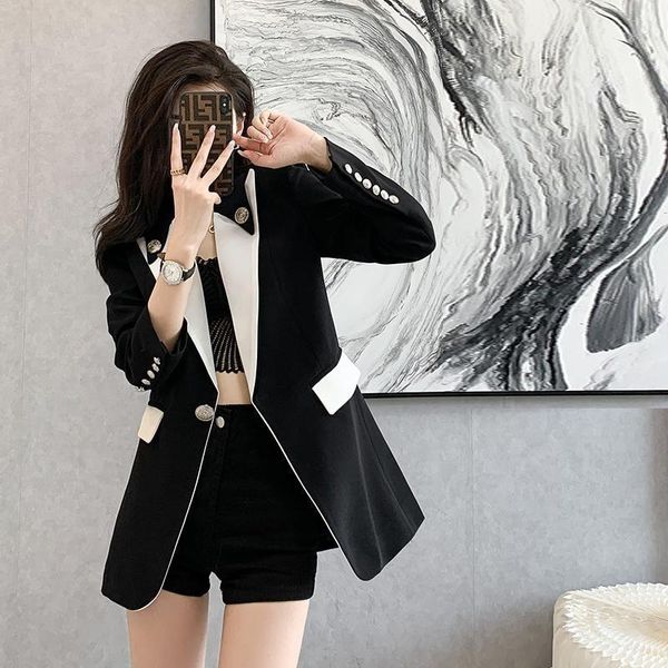 pants women's black suit jacket 2022 spring autumn new french contrast color slim blazer korean casual female coat, White
pants women's black suit jacket 2022 spring autumn new french contrast color slim blazer korean casual female coat, White