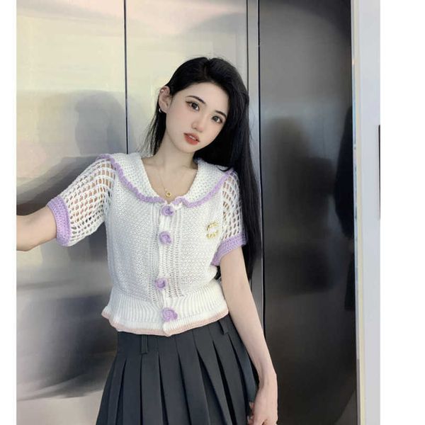 23ss womens designer clothing womens knits navy style shawl lapel hand hook button hollow out cardigan short-sleeved knitwear womens clothes, White
23ss womens designer clothing womens knits navy style shawl lapel hand hook button hollow out cardigan short-sleeved knitwear womens clothes, White