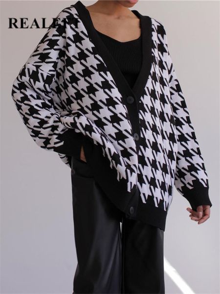 sweaters realeft classic loose houndstooth women's cardigan sweater autumn winter long sleeve single breasted casual chic sweater femal, White;black
sweaters realeft classic loose houndstooth women's cardigan sweater autumn winter long sleeve single breasted casual chic sweater femal, White;black