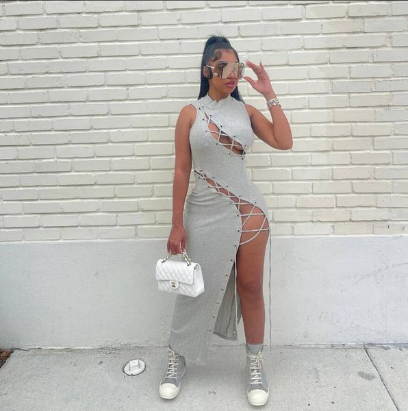 q6104 european american women's dresses summer new sleeveless hollow out female skirt, Black;gray
q6104 european american women's dresses summer new sleeveless hollow out female skirt, Black;gray