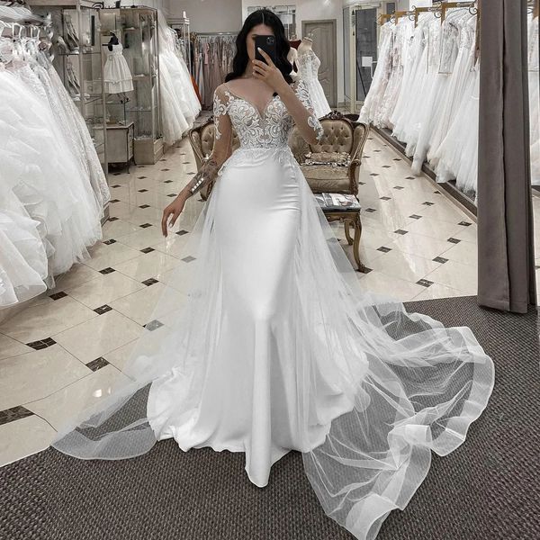 cascading ruffles detachable train mermaid wedding dresses long sleeve bead neck bridal gown 2023 robe de mariee, White
cascading ruffles detachable train mermaid wedding dresses long sleeve bead neck bridal gown 2023 robe de mariee, White