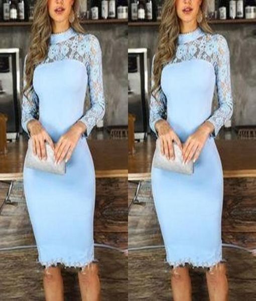 2022 sheath light blue cocktail party dresses high neck illusion long sleeve lace knee length prom evening special occasion dress 7402361, Black
2022 sheath light blue cocktail party dresses high neck illusion long sleeve lace knee length prom evening special occasion dress 7402361, Black
