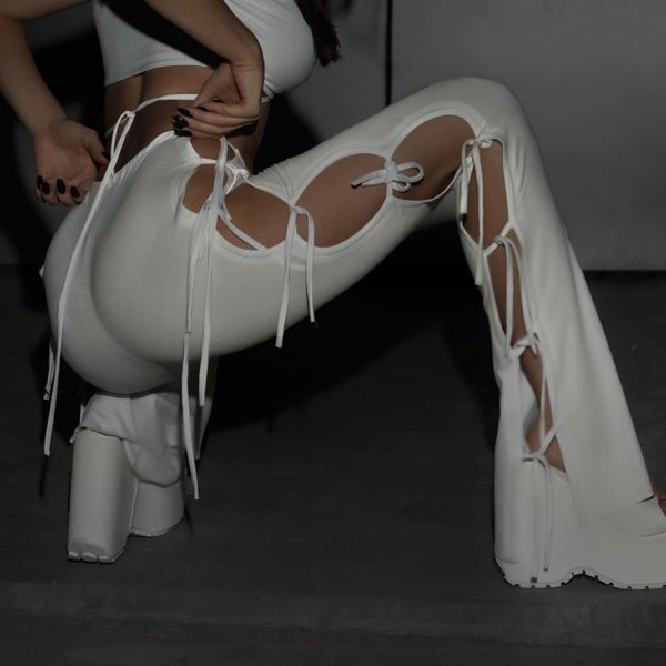 women's pants s taruxy side hollow out y2k pant streetwear white slim wide leg kpop baggy bandage laceup flare trousers 230419, Black;white
women's pants s taruxy side hollow out y2k pant streetwear white slim wide leg kpop baggy bandage laceup flare trousers 230419, Black;white