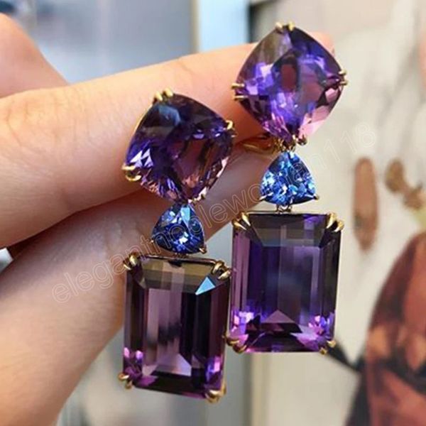 fashion exquisite geometric purple crystal dangle earrings women's wedding jewelry luxury bridal engagement accessories, Silver
fashion exquisite geometric purple crystal dangle earrings women's wedding jewelry luxury bridal engagement accessories, Silver