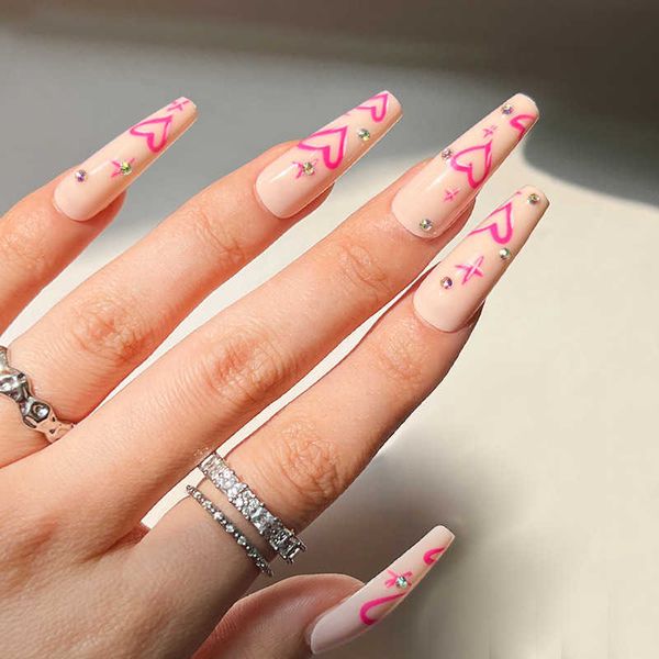 false nails 24pcsbox long ballerina press on nails nude love rhinestone wearing manicure reusable coffin artificial nails j230419, Red;gold
false nails 24pcsbox long ballerina press on nails nude love rhinestone wearing manicure reusable coffin artificial nails j230419, Red;gold