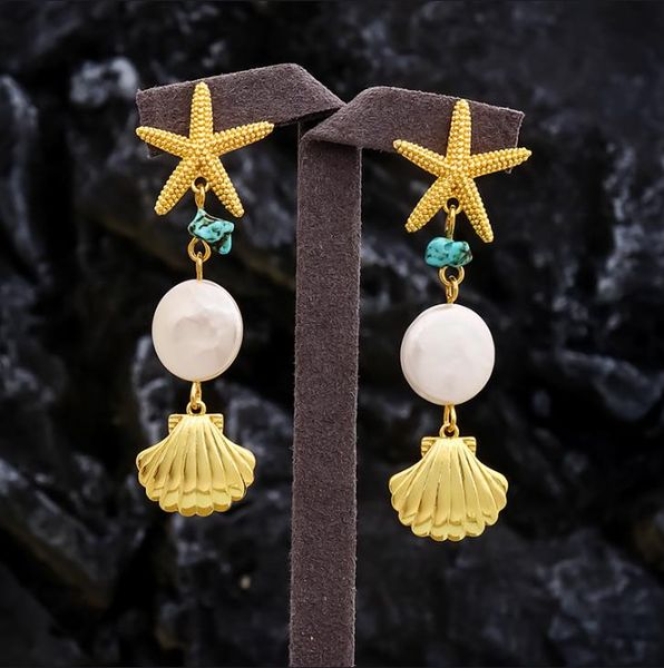 new design dangle chandelier tassel earrings brass starfish shell pendant 18k gold plated baroque pearl women earring stud e01, Silver
new design dangle chandelier tassel earrings brass starfish shell pendant 18k gold plated baroque pearl women earring stud e01, Silver