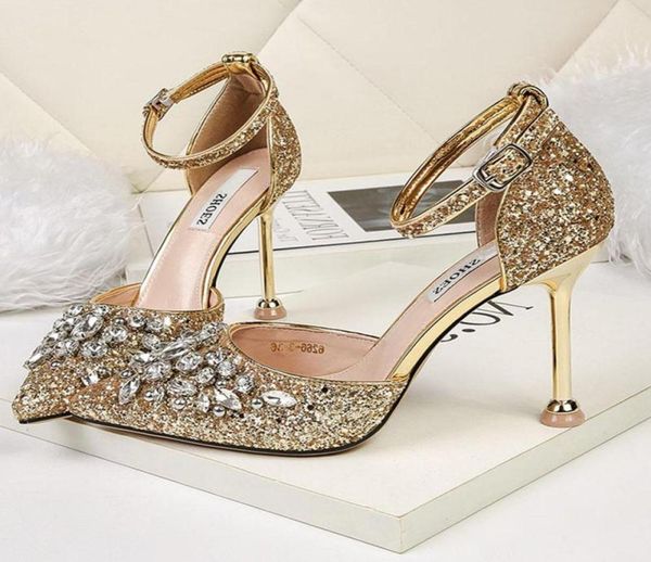 women summer 95cm high heels crystal luxury design sandals lady glitter bling pumps sequins wedding bridal sandles strap shoes4802354, Black