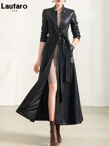 jackets lautaro spring autumn long black soft waterproof faux leather coat women belt long sleeve single breasted luxury fashion 2022, Black;brown
jackets lautaro spring autumn long black soft waterproof faux leather coat women belt long sleeve single breasted luxury fashion 2022, Black;brown