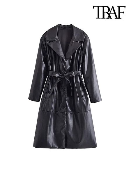 jackets traf women fashion with belt faux leather trench coat vintage long sleeve buttonup female outerwear chic overcoat, Black;brown
jackets traf women fashion with belt faux leather trench coat vintage long sleeve buttonup female outerwear chic overcoat, Black;brown