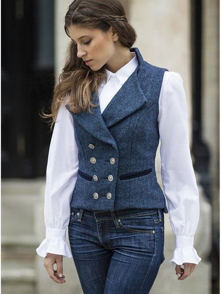 vests women's vest fashion vintage herringbone double breasted slim fit sleeveless jacket colete feminino, Black;white
vests women's vest fashion vintage herringbone double breasted slim fit sleeveless jacket colete feminino, Black;white