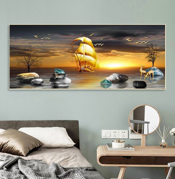 modern landscape golden sailboat deer stones ocean prints canvas painting big size wall picture for living room home decoration
modern landscape golden sailboat deer stones ocean prints canvas painting big size wall picture for living room home decoration