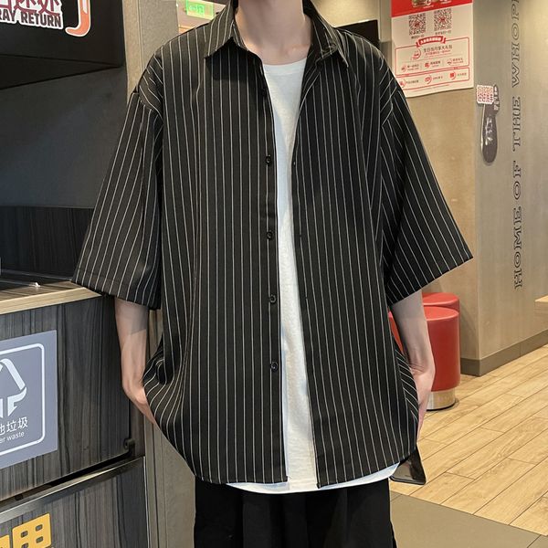 men's casual shirts striped shirt men japanese oversize trend black gothic short sleeved blouses 230420, White;black
men's casual shirts striped shirt men japanese oversize trend black gothic short sleeved blouses 230420, White;black