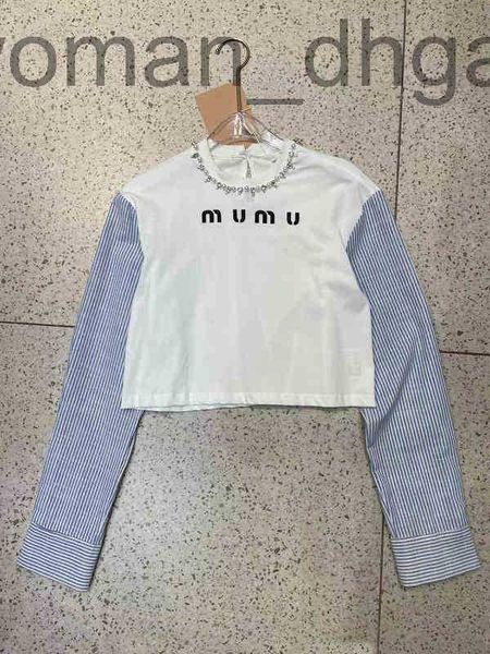 women's t-shirt designerspring and summer new collar rhinestone decoration cotton stripe stitching long sleeve short white spell blue v
women's t-shirt designerspring and summer new collar rhinestone decoration cotton stripe stitching long sleeve short white spell blue v