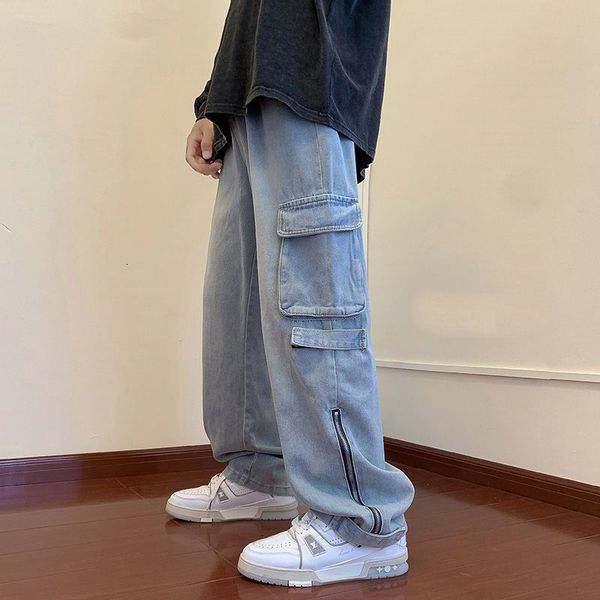 mens jeans wide leg cargo pants streetwear baggy spring autumn korean fashion loose straight male clothing 230420, Blue
mens jeans wide leg cargo pants streetwear baggy spring autumn korean fashion loose straight male clothing 230420, Blue