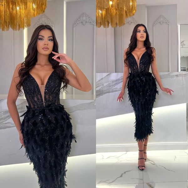 chic feathers black prom dresses sleeveless v neck party dresses sequined lace custom made evening dress, Black;red
chic feathers black prom dresses sleeveless v neck party dresses sequined lace custom made evening dress, Black;red