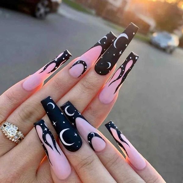 false nails 24pcs black pink night sky star moon super long wearing fake nails art detachable girls false nail decoration press on nail tips, Red;gold
false nails 24pcs black pink night sky star moon super long wearing fake nails art detachable girls false nail decoration press on nail tips, Red;gold