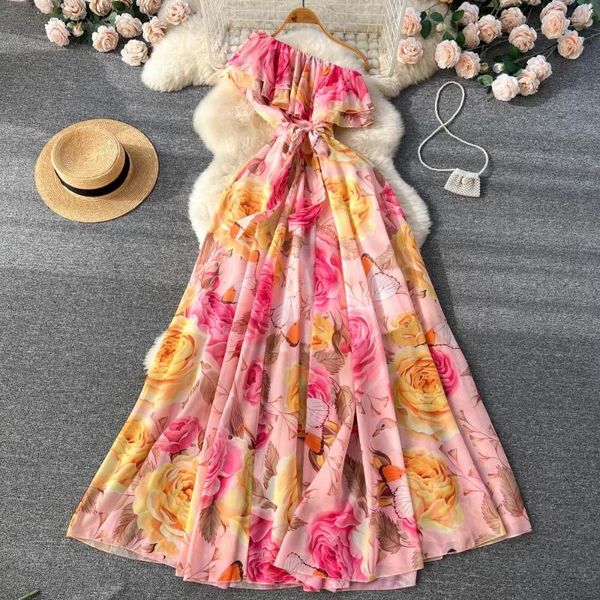 casual dresses summer oblique off shoulder flowy bohemian dress women floral printed lace up belt high waist long beach chiffon, Black;gray
casual dresses summer oblique off shoulder flowy bohemian dress women floral printed lace up belt high waist long beach chiffon, Black;gray