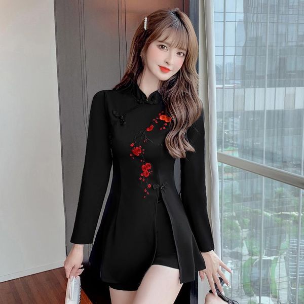 dress women chinese style tang suit red flower embroidery oriental clothing casual retro fashion cheongsam dress pants set, White
dress women chinese style tang suit red flower embroidery oriental clothing casual retro fashion cheongsam dress pants set, White
