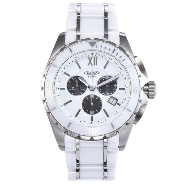 new men quartz watch white ceramic two-tone stainless steel back dial silver hands chronograph233c, Slivery;brown
new men quartz watch white ceramic two-tone stainless steel back dial silver hands chronograph233c, Slivery;brown