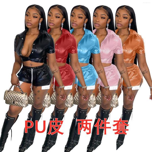 fancy woman women's tracksuits spring summer nightclub short sleeve midriff-baring pocket split shorts pu women's two piece set 2, Gray
fancy woman women's tracksuits spring summer nightclub short sleeve midriff-baring pocket split shorts pu women's two piece set 2, Gray