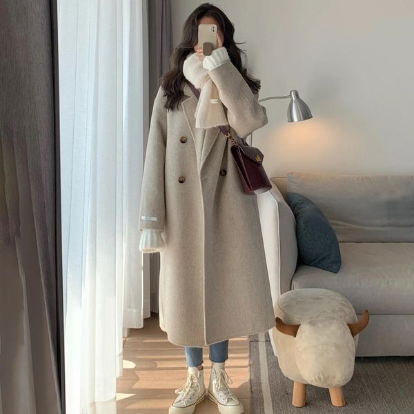 fur 2022 winter women beige thicken long wool coat double breasted elegant loose maxi woolen overcoat outerwear female warm clothes, Black
fur 2022 winter women beige thicken long wool coat double breasted elegant loose maxi woolen overcoat outerwear female warm clothes, Black