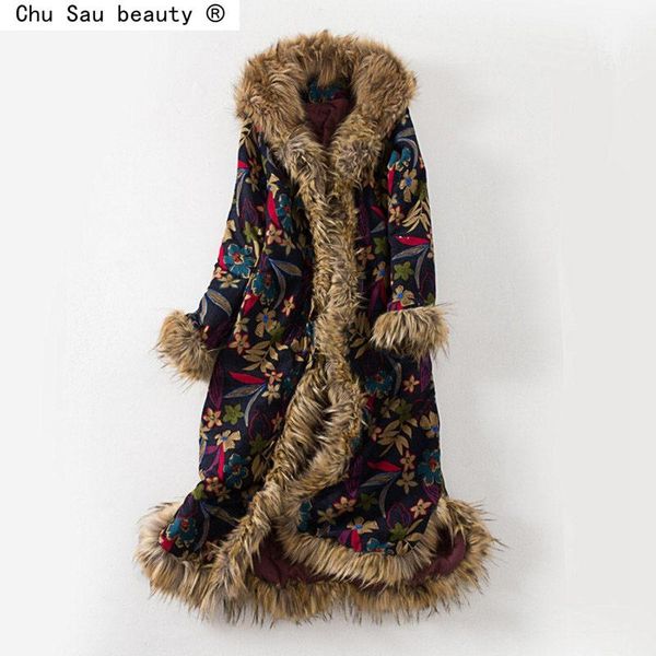 leather winter vintage ethnic style women floral cottonpadded coat long thick large fur collar loose hooded padded jacket, Black
leather winter vintage ethnic style women floral cottonpadded coat long thick large fur collar loose hooded padded jacket, Black