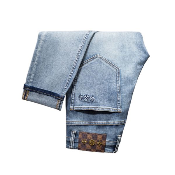 men's jeans spring summer thin men slim fit european american high-end brand small straight double o pants f213-1, Blue
men's jeans spring summer thin men slim fit european american high-end brand small straight double o pants f213-1, Blue