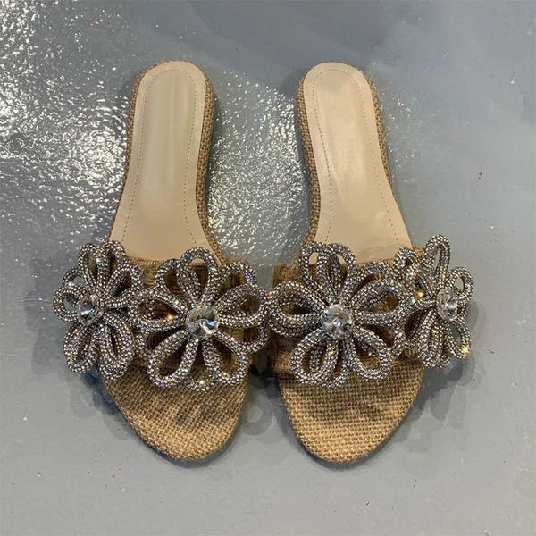 vintage bohemian flat heel beach slippers crystal flower linen flip flops open toe platform shoes summer slides, Black
vintage bohemian flat heel beach slippers crystal flower linen flip flops open toe platform shoes summer slides, Black