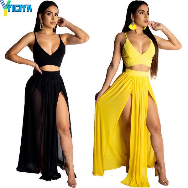 yiciya summer high split beach casual two piece dress for women sets v neck crop and maxi skirt set ladies chiffon clothes, White
yiciya summer high split beach casual two piece dress for women sets v neck crop and maxi skirt set ladies chiffon clothes, White