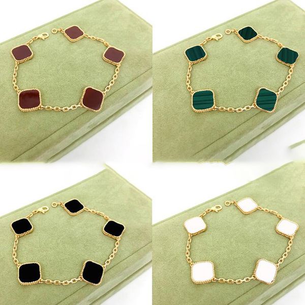 Double Side Clover Charm Bracelet Gold Plating Stainless Steel Necklace for Women