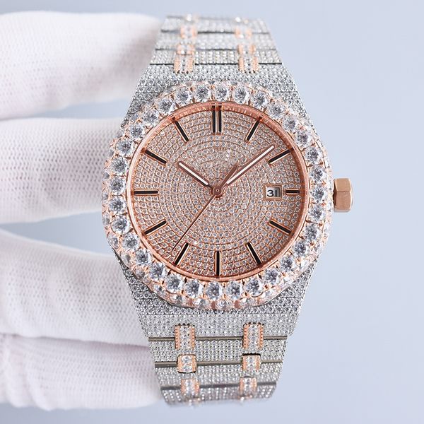 

Diamond Watch Men 42mm Automatic Mechanical Movement Sapphire Glass Handmade Diamond Bezel Designer Watches Stainless Bracelet High Quality Business Wristwatch, Color 2