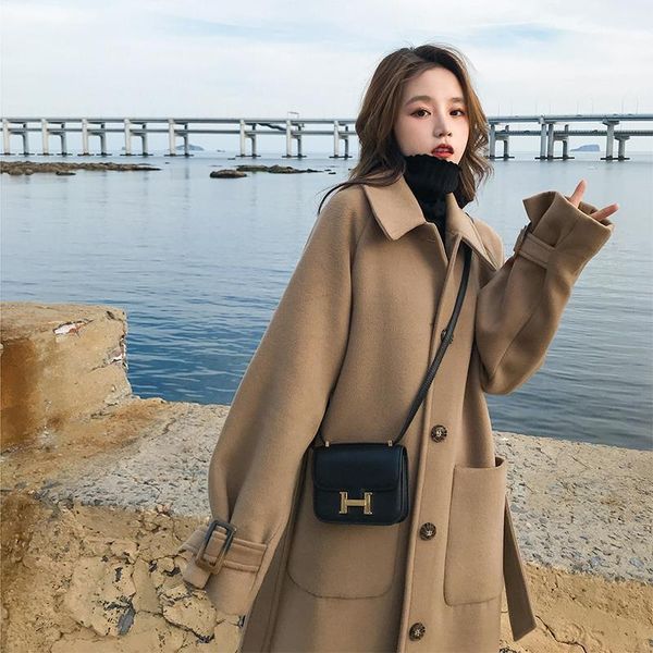 fur long outerwear women wool coat with belt khaki loose woolen overcoat female single breasted solid color lapel collar, Black
fur long outerwear women wool coat with belt khaki loose woolen overcoat female single breasted solid color lapel collar, Black