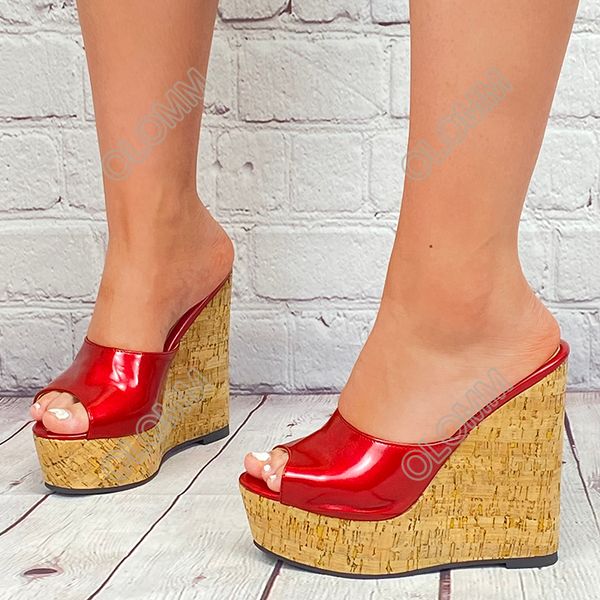 olomm handmade women summer mules sandals wedges heel peep toe gorgeous red party shoes size 35 47 52, Black
olomm handmade women summer mules sandals wedges heel peep toe gorgeous red party shoes size 35 47 52, Black