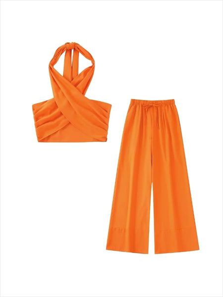 pants women fashion orange pleated halter neck tied cropped wide leg elastic waist belt pants 2022 summer two piece sets, White
pants women fashion orange pleated halter neck tied cropped wide leg elastic waist belt pants 2022 summer two piece sets, White