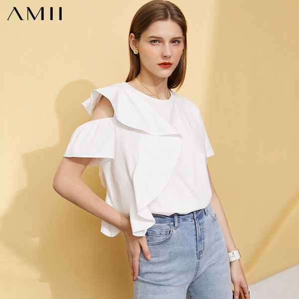 women's t-shirt amii minimalism summer fashion tshirt for women streetwear solid oneck ruff sleeve women's blouse causal women, White
women's t-shirt amii minimalism summer fashion tshirt for women streetwear solid oneck ruff sleeve women's blouse causal women, White