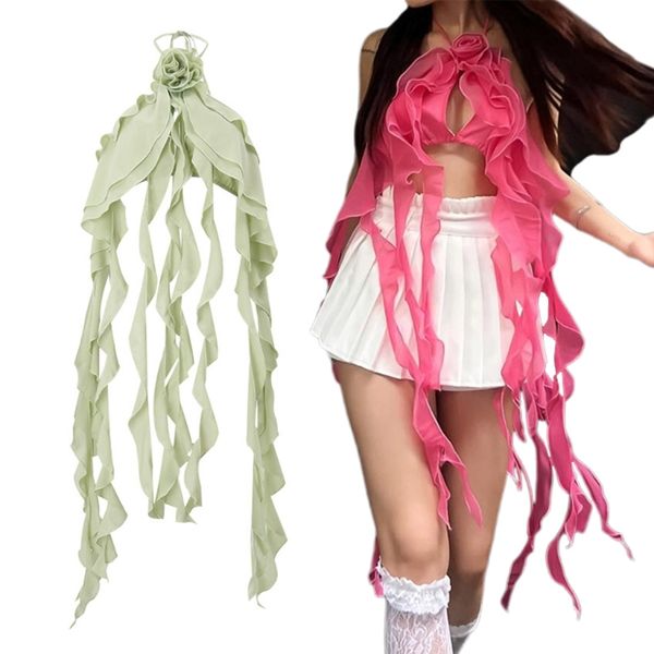 women tanks summer halter backless crop tube vintage aesthetic 3d floral tassels ruffle slim-fit sleeveless cami vest, White
women tanks summer halter backless crop tube vintage aesthetic 3d floral tassels ruffle slim-fit sleeveless cami vest, White
