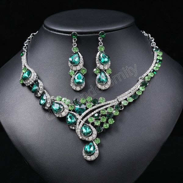 wedding party jewelry sets for charming women dresses dating accessories green glass crystal necklace earrings sets, Silver
wedding party jewelry sets for charming women dresses dating accessories green glass crystal necklace earrings sets, Silver