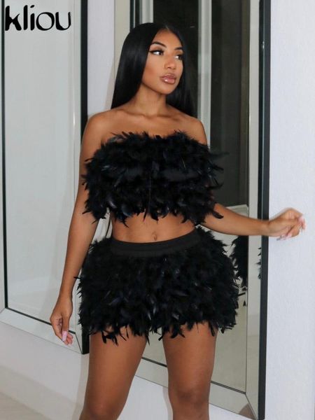 dress kliou hipster unique feather decorative two piece set women solid wrapped chest strapless slim matching elastic waist skirt, White
dress kliou hipster unique feather decorative two piece set women solid wrapped chest strapless slim matching elastic waist skirt, White
