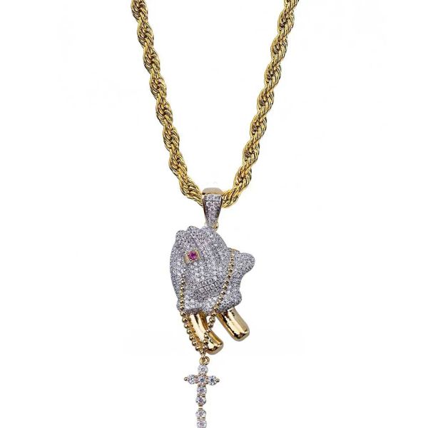 pendant necklaces hip hop iced out gold color plated cross and praying hands pendant necklace micro pave zircon party gifts jewelry, Silver
pendant necklaces hip hop iced out gold color plated cross and praying hands pendant necklace micro pave zircon party gifts jewelry, Silver