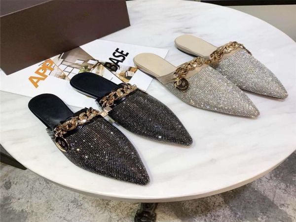 fashion brand women shoes luxury flats designer slippers with box8413054, Black