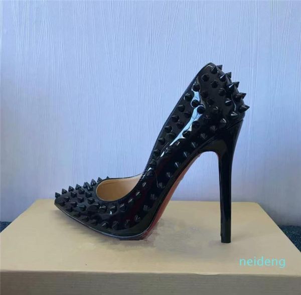 2022 g nude patent leather rivet spikes poined toes high heels shoes women lady genuine leather wedding shoes pumps stiletto heels6256314, Black
2022 g nude patent leather rivet spikes poined toes high heels shoes women lady genuine leather wedding shoes pumps stiletto heels6256314, Black