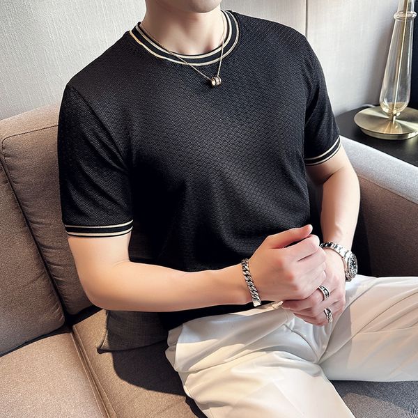 men's t-shirts british style men's summer casual short sleeves jacquard ice silk t-shirt/male slim fit round neck fashion t-shirts, White;black
men's t-shirts british style men's summer casual short sleeves jacquard ice silk t-shirt/male slim fit round neck fashion t-shirts, White;black