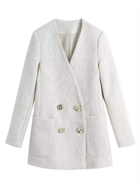 pants 2022 new women fashion with tweed long blazer coat casual double breasted full sleeves pockets office lady female outerwear, White
pants 2022 new women fashion with tweed long blazer coat casual double breasted full sleeves pockets office lady female outerwear, White