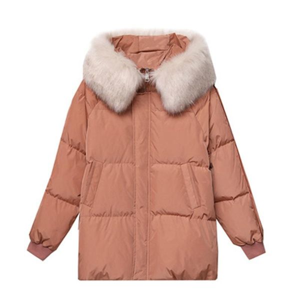 leather 2021 new winter women's cotton coats loose female parkas casual big fur collar lady jacket thick hoodies pockets mujer, Black