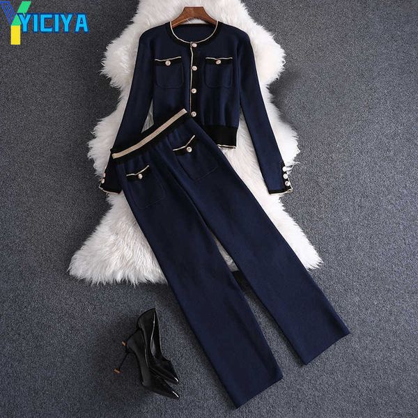 yiciya 2023 long sleeve round neck blue contrast color knitted pockets cardigans and panelled buttons long pants two piece 2 pieces set fema, White
yiciya 2023 long sleeve round neck blue contrast color knitted pockets cardigans and panelled buttons long pants two piece 2 pieces set fema, White