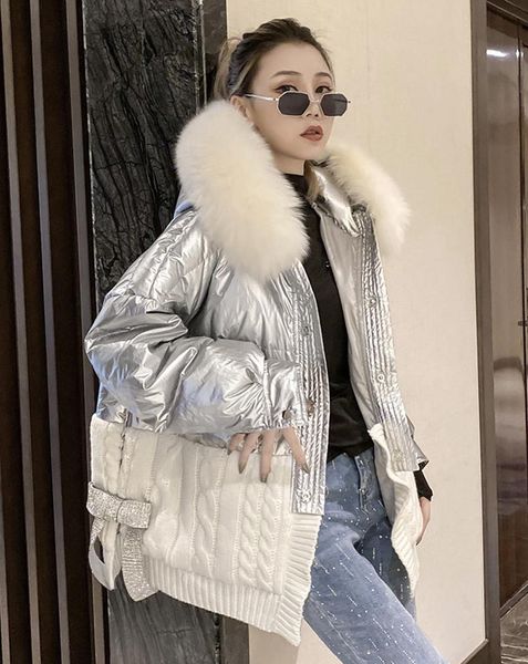 parkas white duck down knitt stitching fox fur collar coat shiny feather jacket short women 2022 winter warm outwear lady hooded parkas, Black
parkas white duck down knitt stitching fox fur collar coat shiny feather jacket short women 2022 winter warm outwear lady hooded parkas, Black
