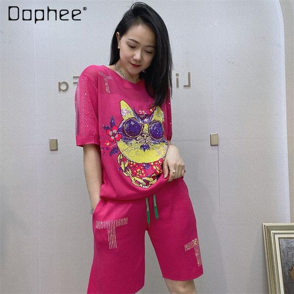dress rose red sets round neck short sleeve knit knee length pants knitted set summer rhinestone cartoon tshirt women's outfits, White
dress rose red sets round neck short sleeve knit knee length pants knitted set summer rhinestone cartoon tshirt women's outfits, White